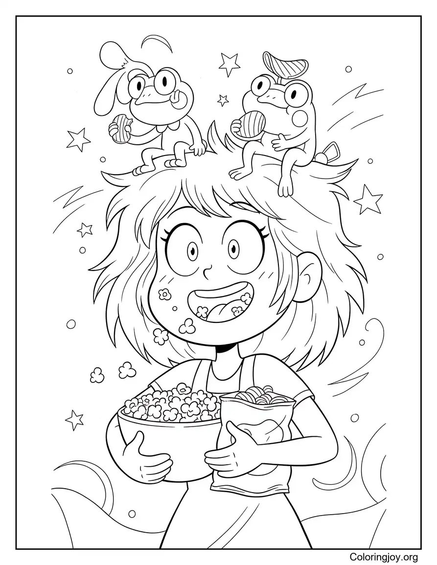 Anne sitting quietly while enjoying a snack in a relaxed scene.