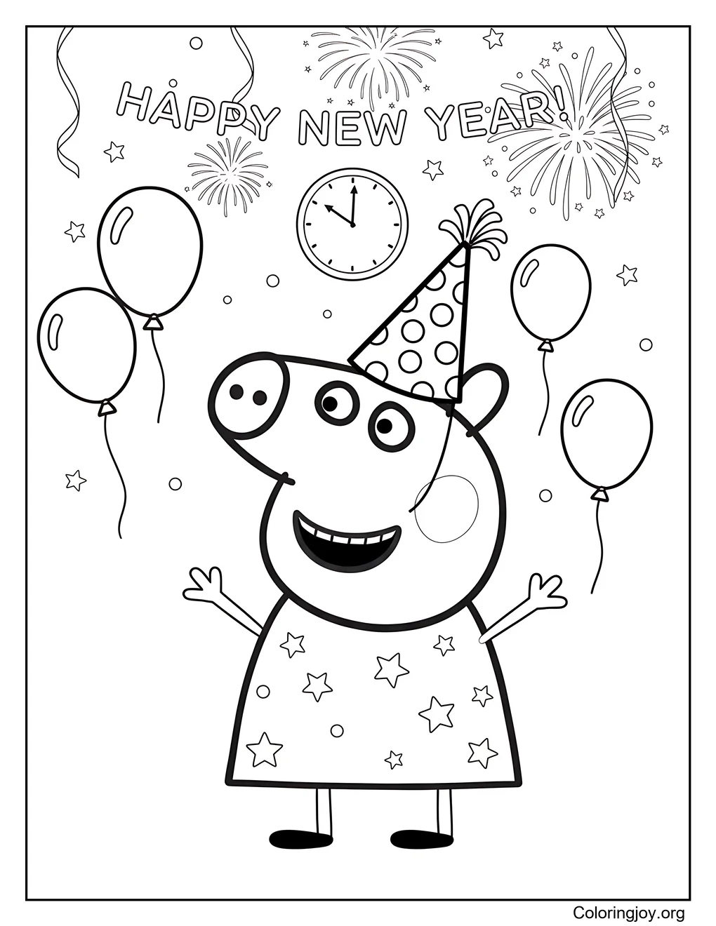 Peppa Pig's Happy New Year Celebration Coloring Page