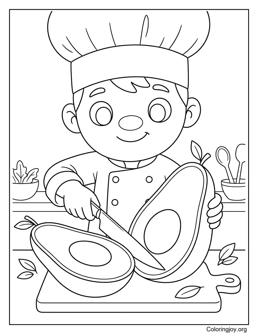 Chef Cutting Large Avocado Coloring Sheet