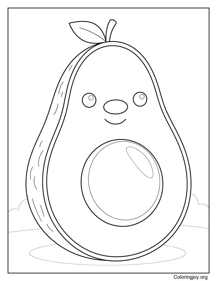 Cute Avocado Half with Seed Coloring Page