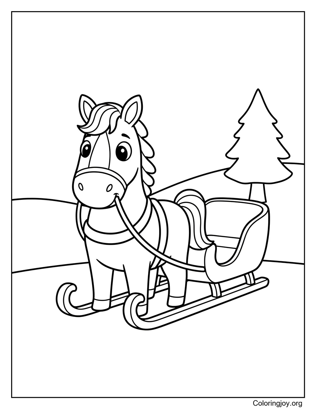 Sleigh Ride Adventure,Color the horse pulling a sleigh through soft snow.