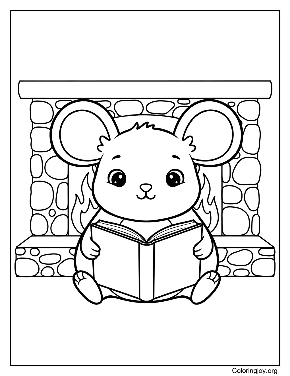 Reading by the fireplace coloring sheet