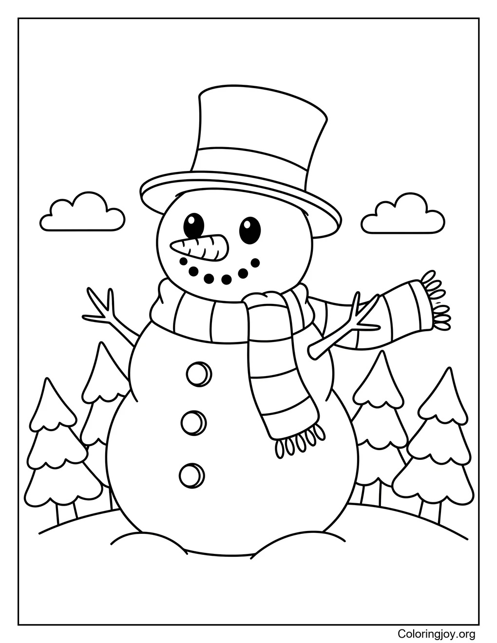 Jolly Snowman,Give the snowman a bright scarf and a tall hat.