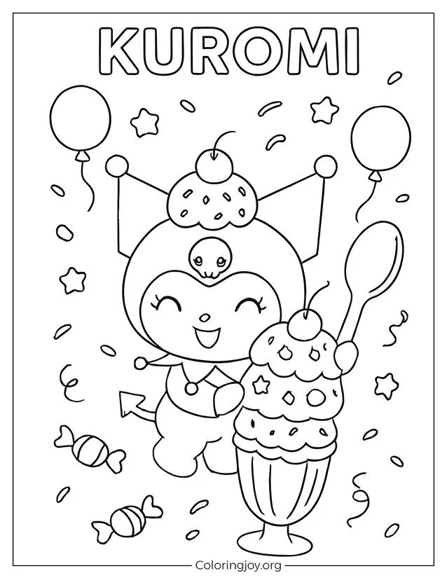 Cute Kuromi Stacking Ice Cream Scoops Printable Coloring Sheet