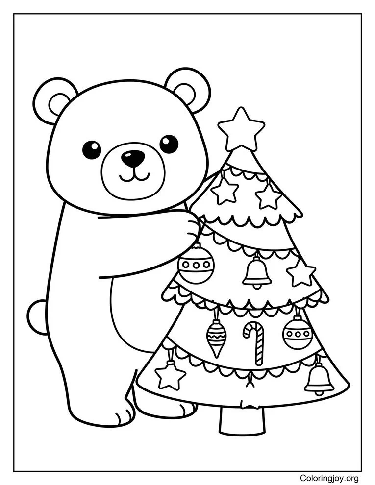 polar bear decorating christmas tree