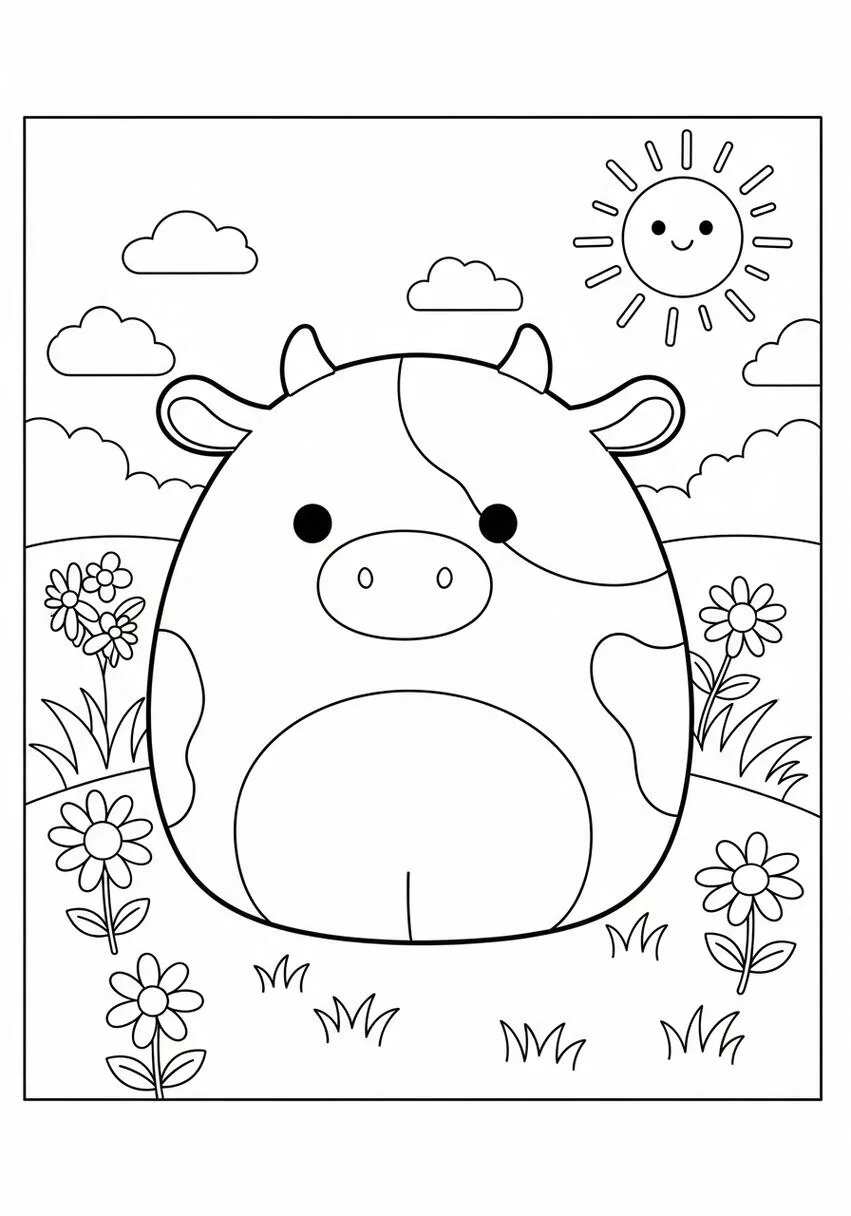 Squishmallow Cow in Sunny Meadow