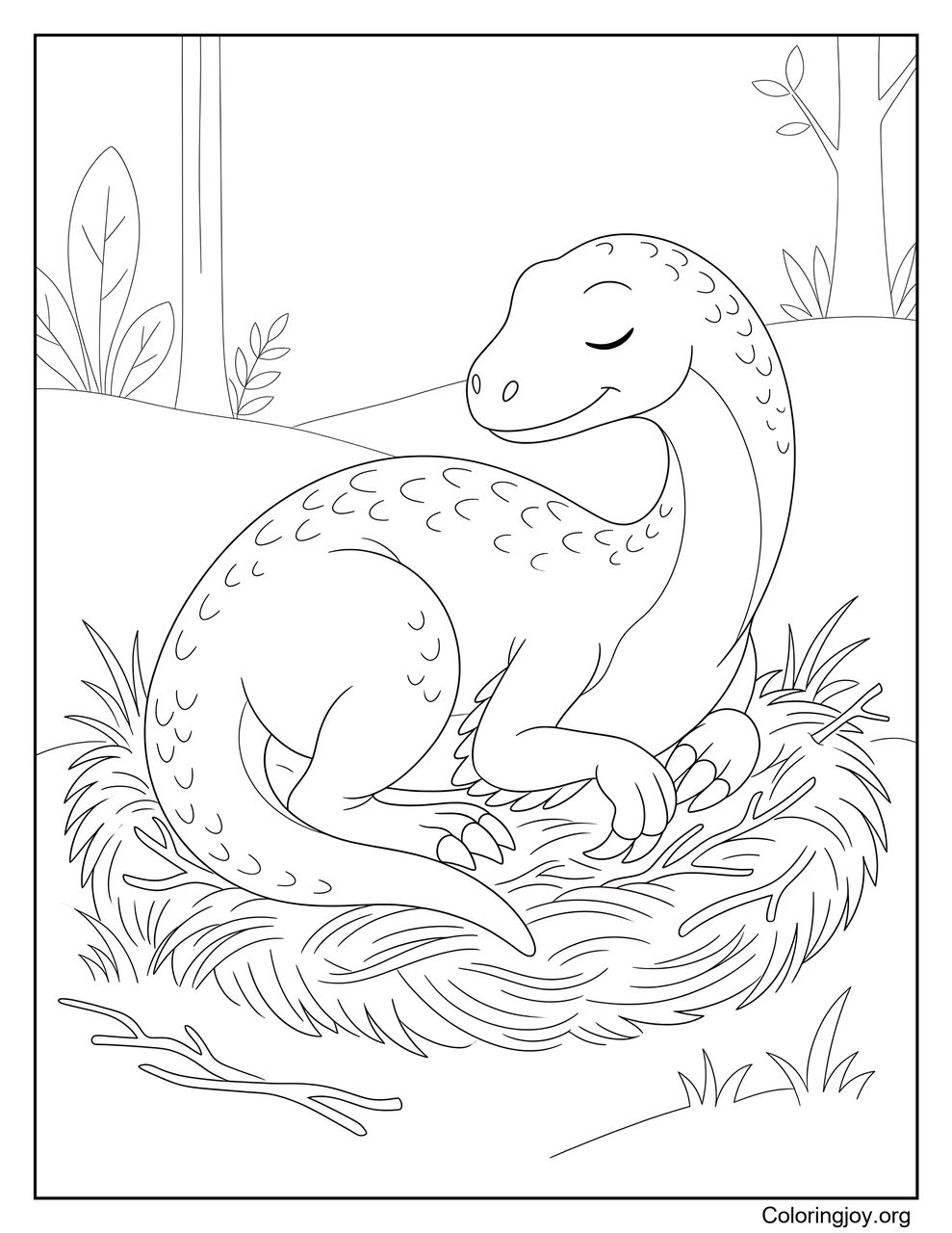 Sleeping Therizinosaurus rests in its nest.