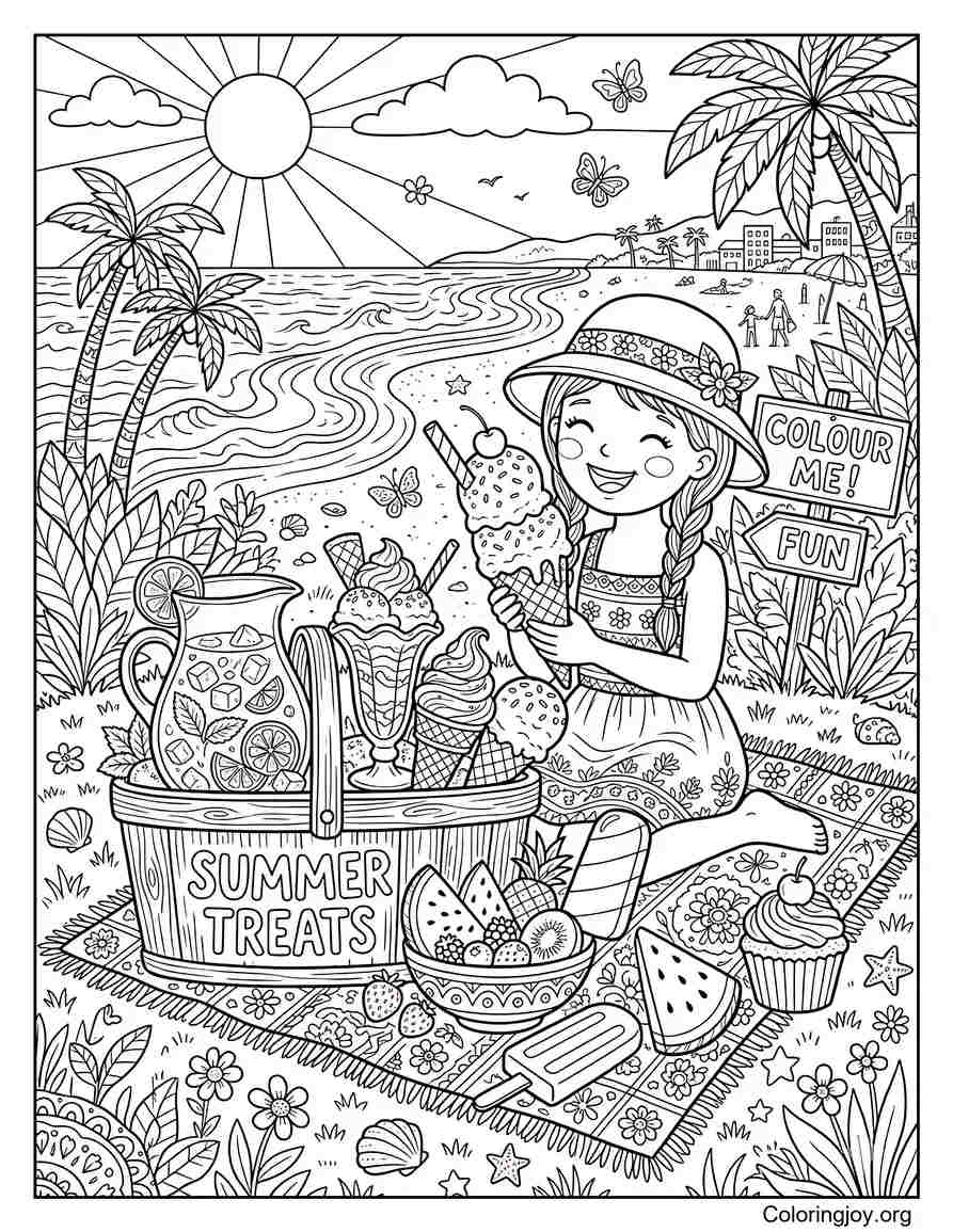 Summer Treats Coloring Page Outline
