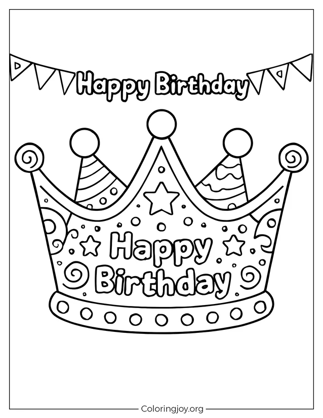 simple color sheet with "happy birthday" text on the crown.