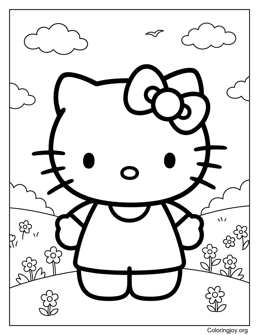 Happy Day Hello Kitty Coloring Page for Kids