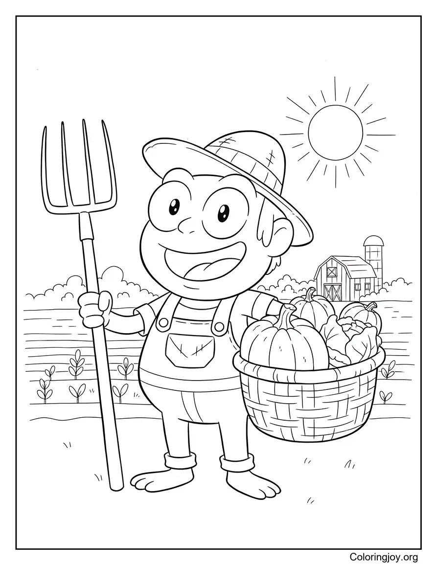 Hop Pop working carefully on farmland surrounded by crops.