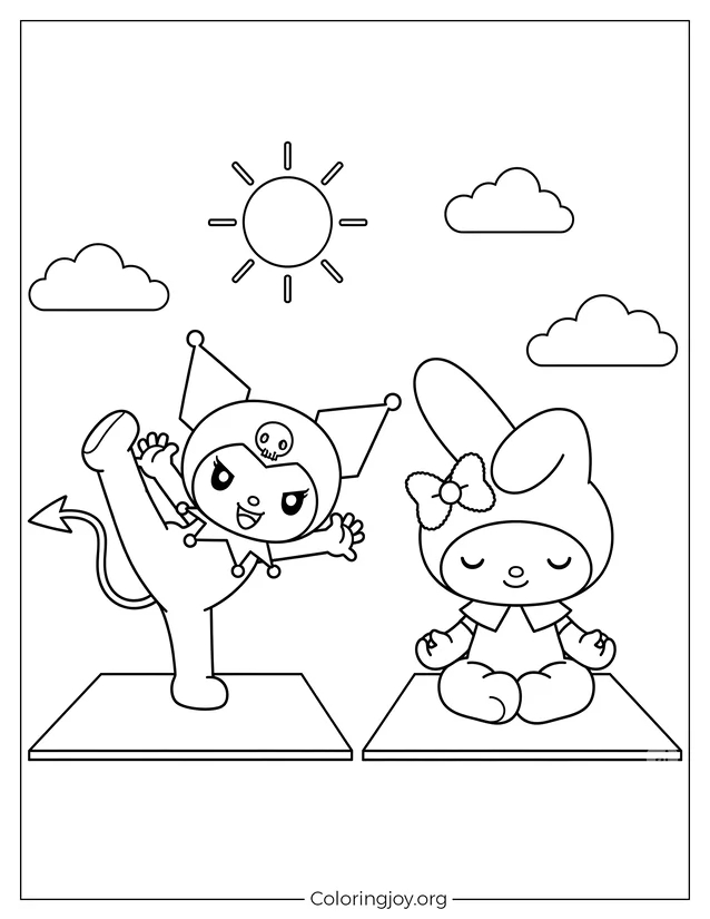Kuromi’s Silly Yoga Stretch With My Melody Coloring Design for Kids