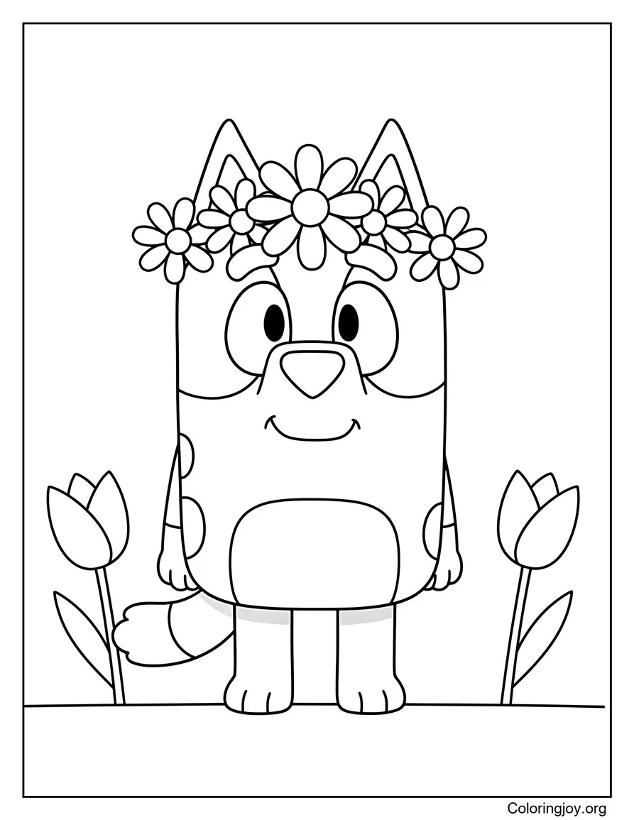 Bluey Wearing A Flower Crown In Spring