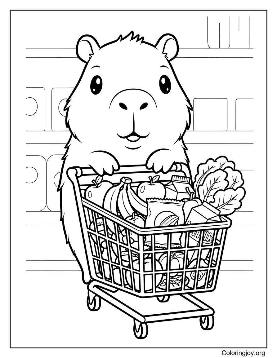 capybara grocery shopping coloring page