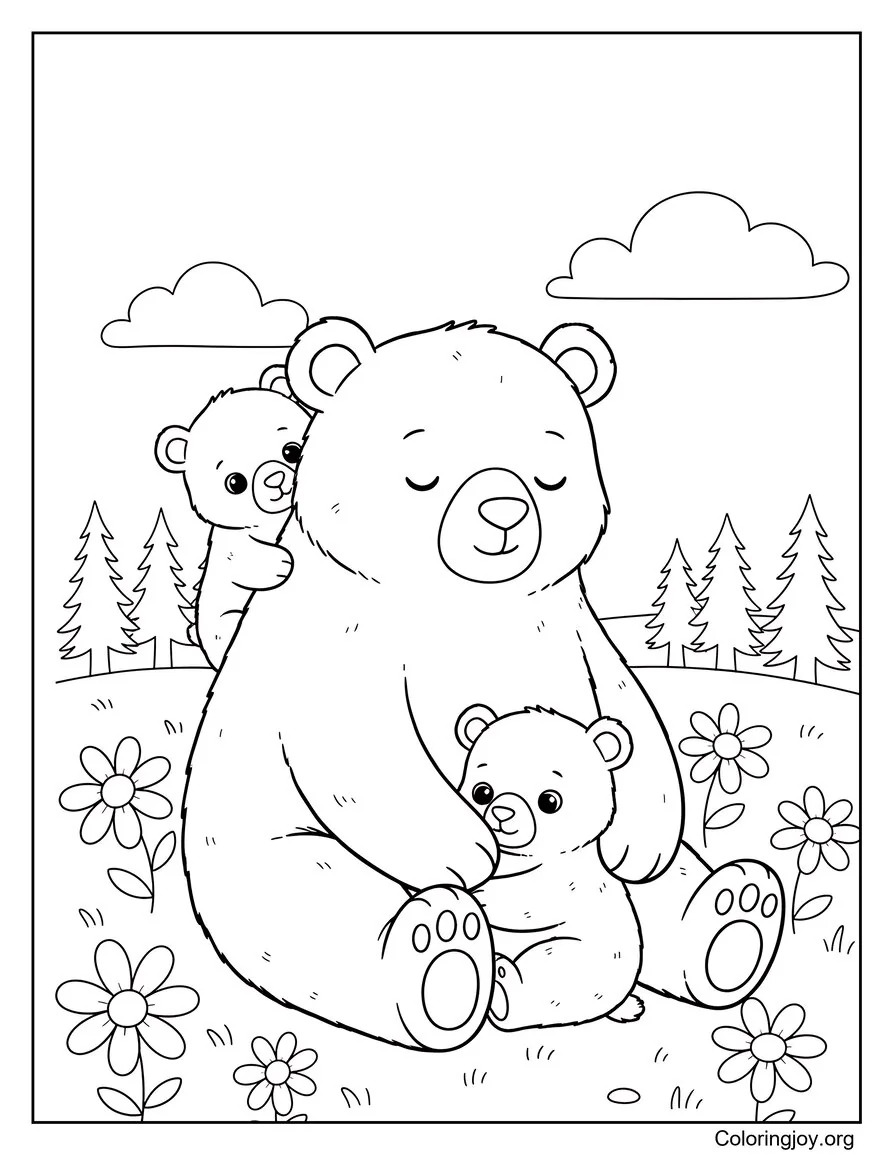 Mama Bear with Two Cubs