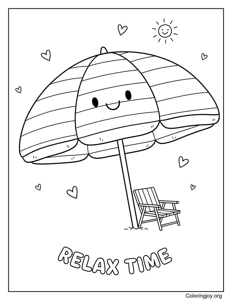 Beach Umbrella Relaxing Summer Coloring Page Printable