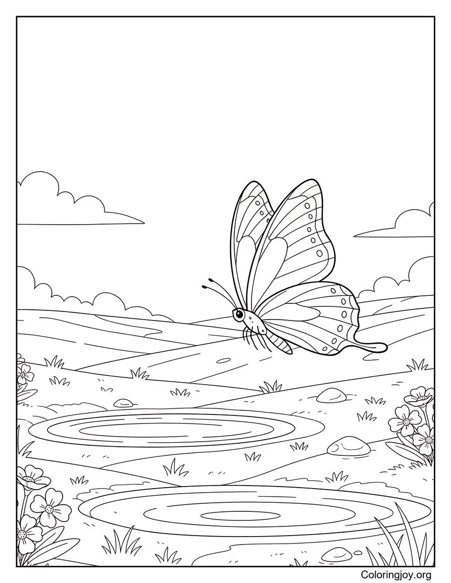 Butterfly Flies Through a Thawing Meadow