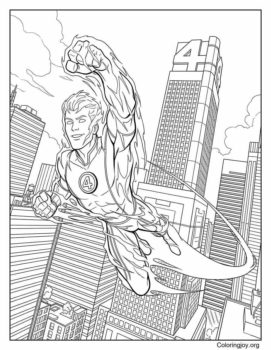 Human Torch Flying Over The City