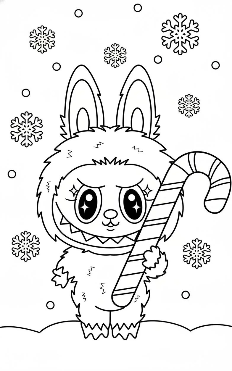 Labubu with Candy Cane and Snowflakes Christmas