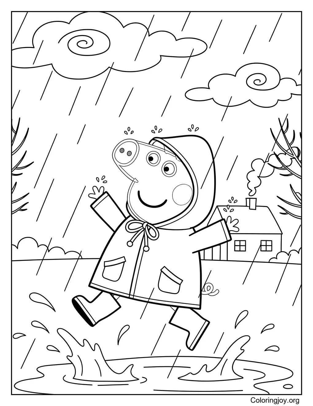 Peppa Pig's Playful Rainy Day Coloring Page