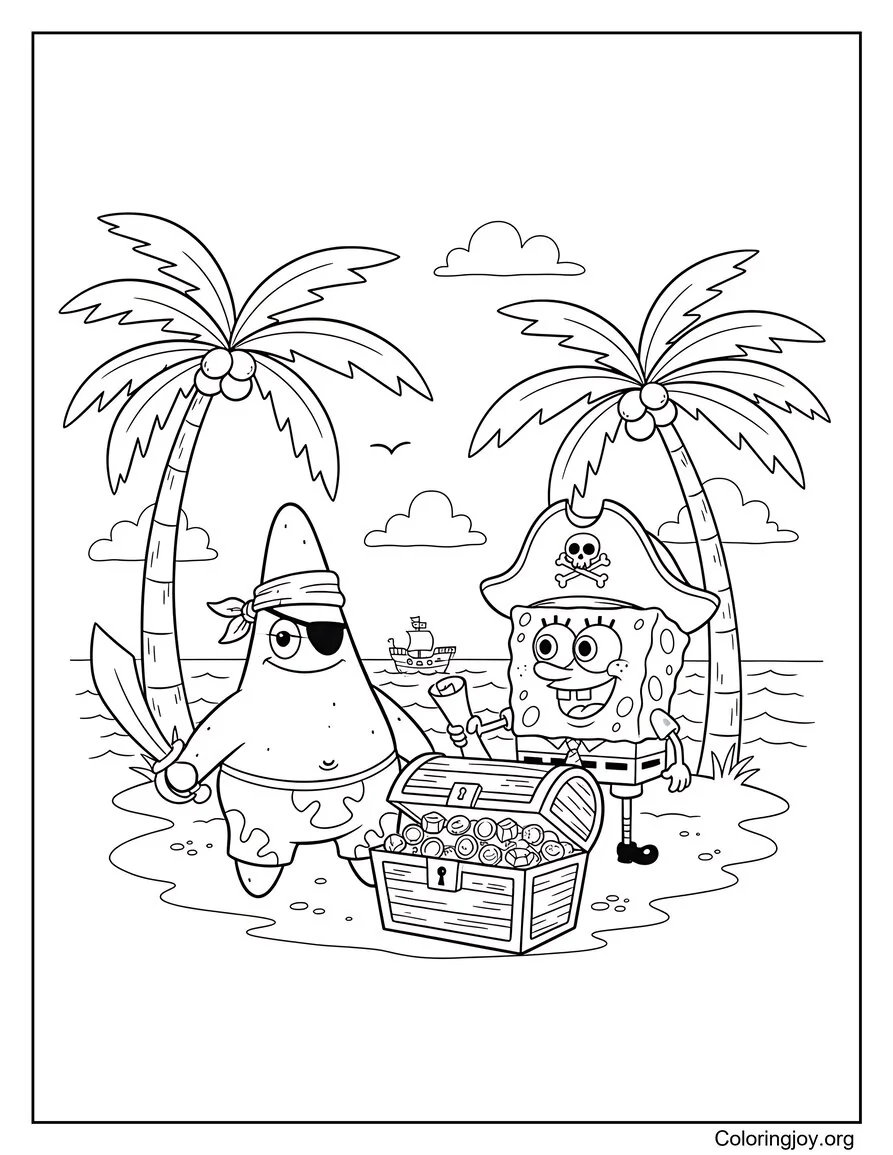 After finding treasure, SpongeBob and Patrick celebrate dressed as pirates.