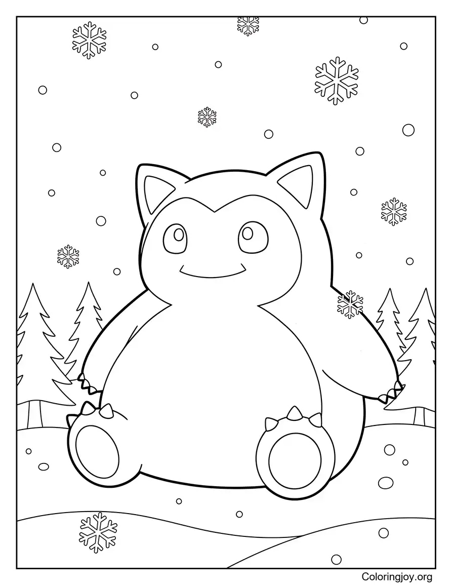 Winter Snow Scene Snorlax Coloring Page