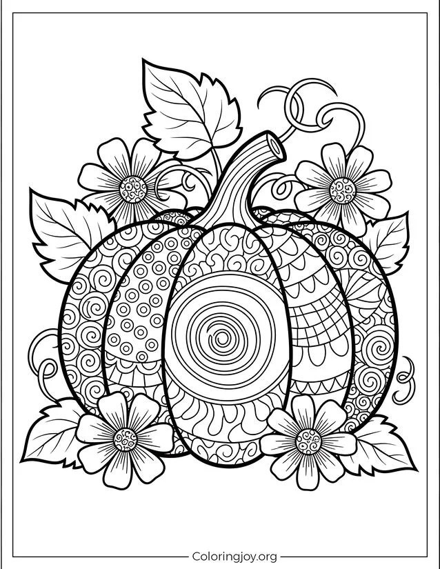 Autumn Zentangle Pumpkin Coloring Printable