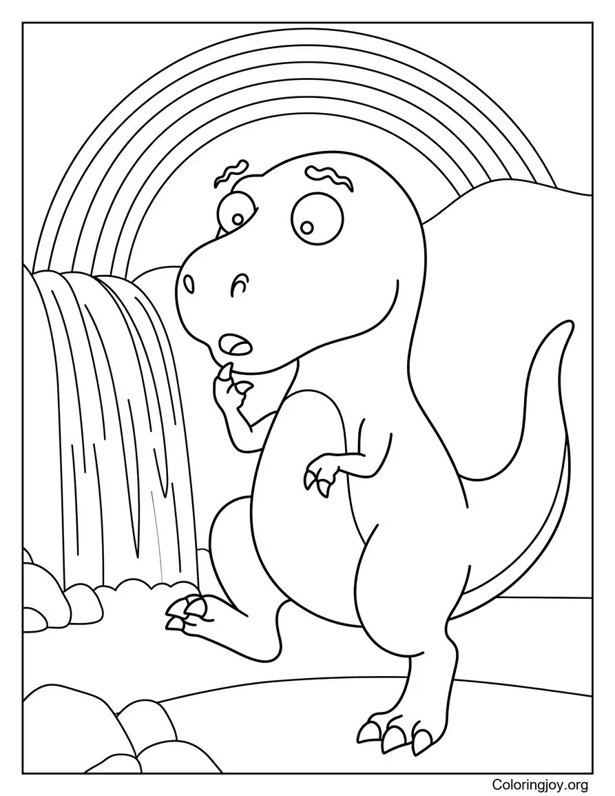 Rainbow Waterfall Dinosaur Coloring Sheet