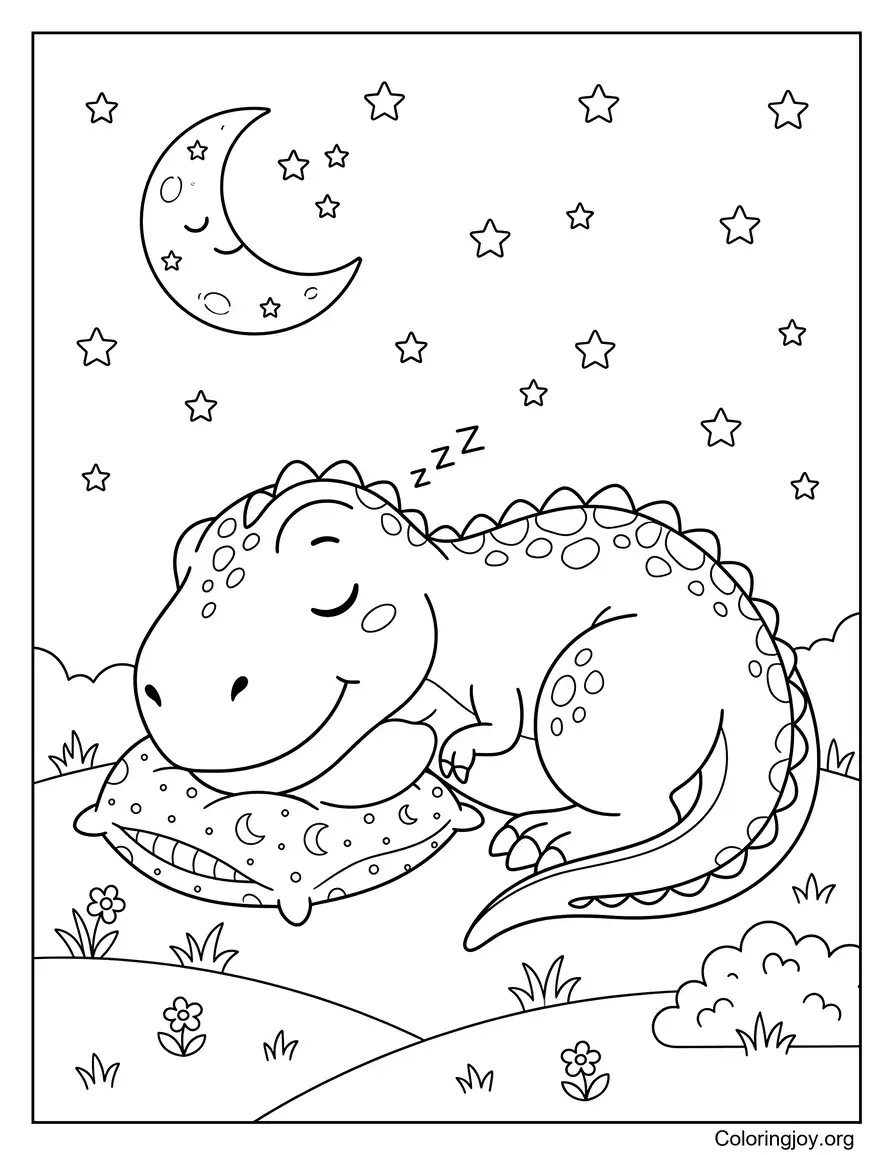 Peaceful Sleeping Dino Coloring Sheet