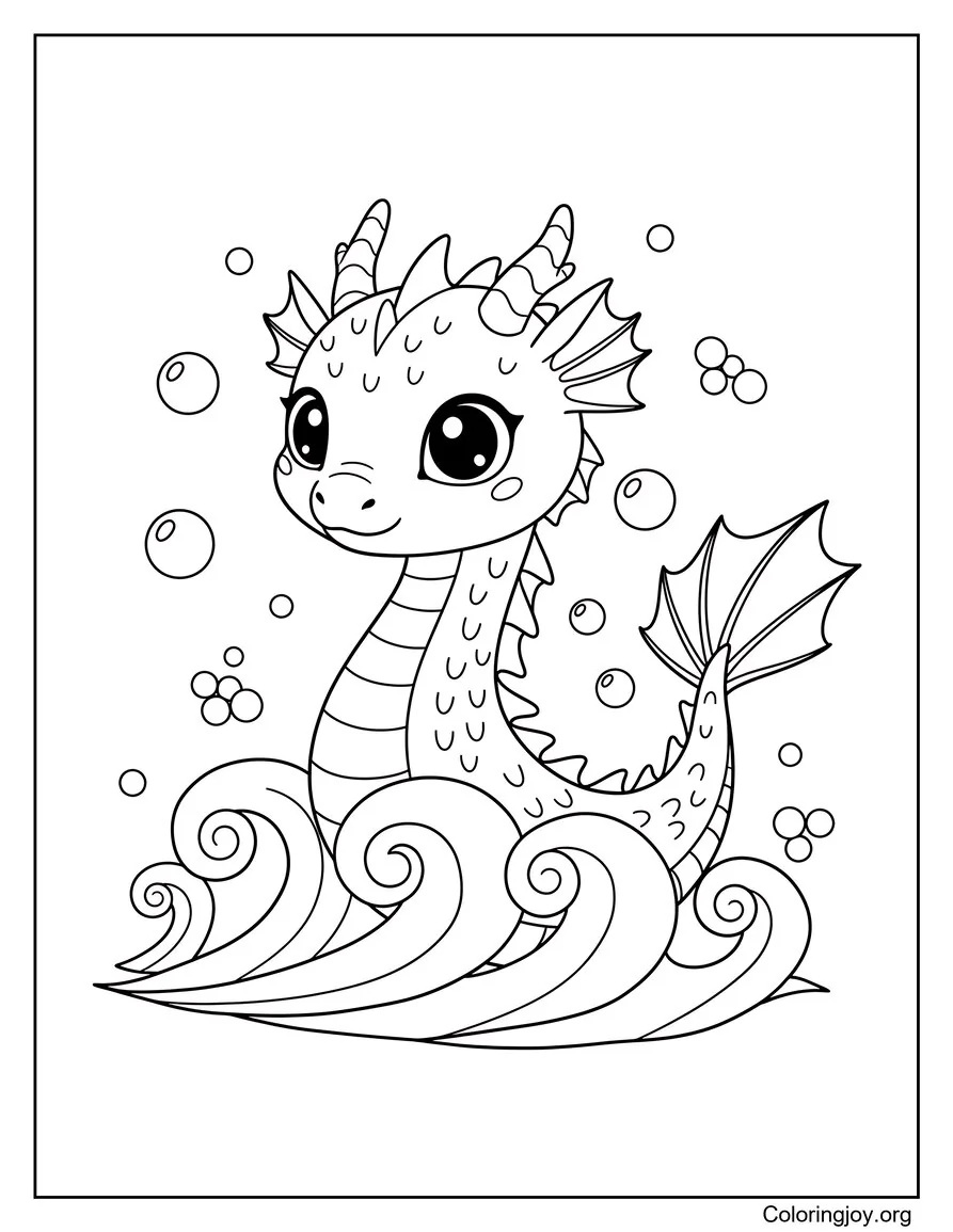 This little water dragon jumps happily through rolling ocean waves.