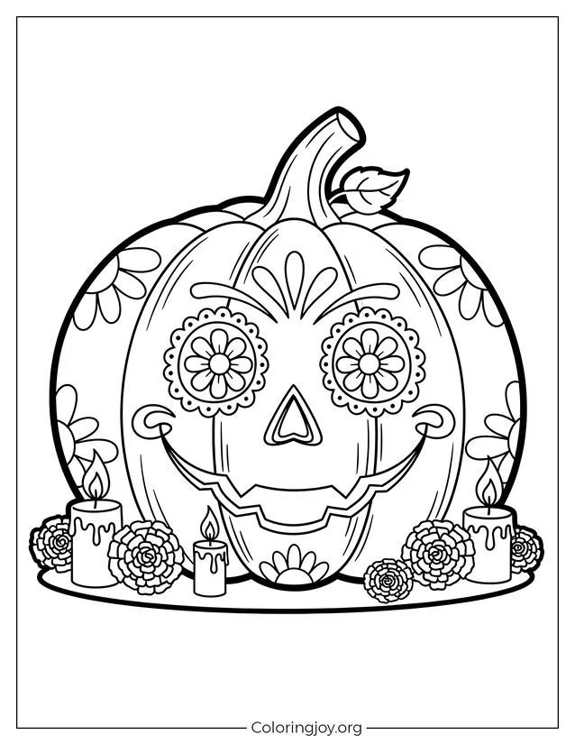 Festive Pumpkin Calavera Coloring Page