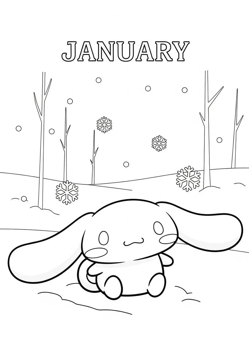 Cinnamoroll Serene Winter Forest Coloring Page