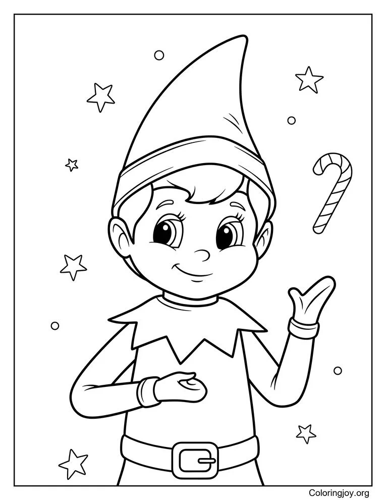 Elf on the Shelf Waving Festive Coloring Page