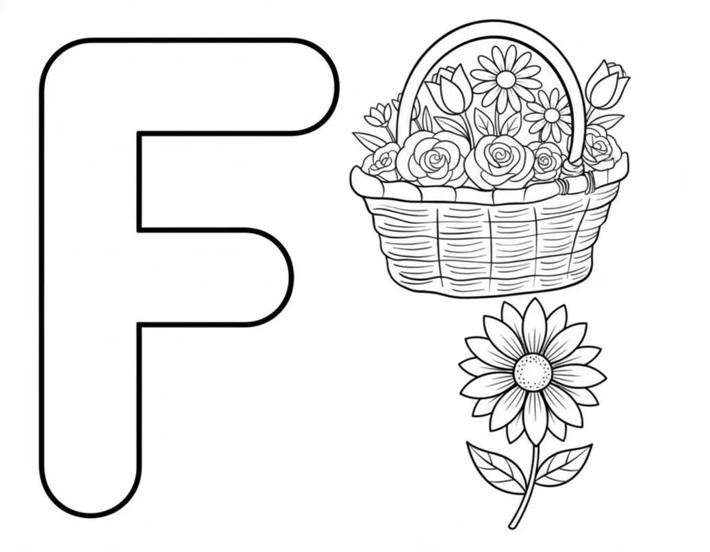 F is for Flower Coloring Page