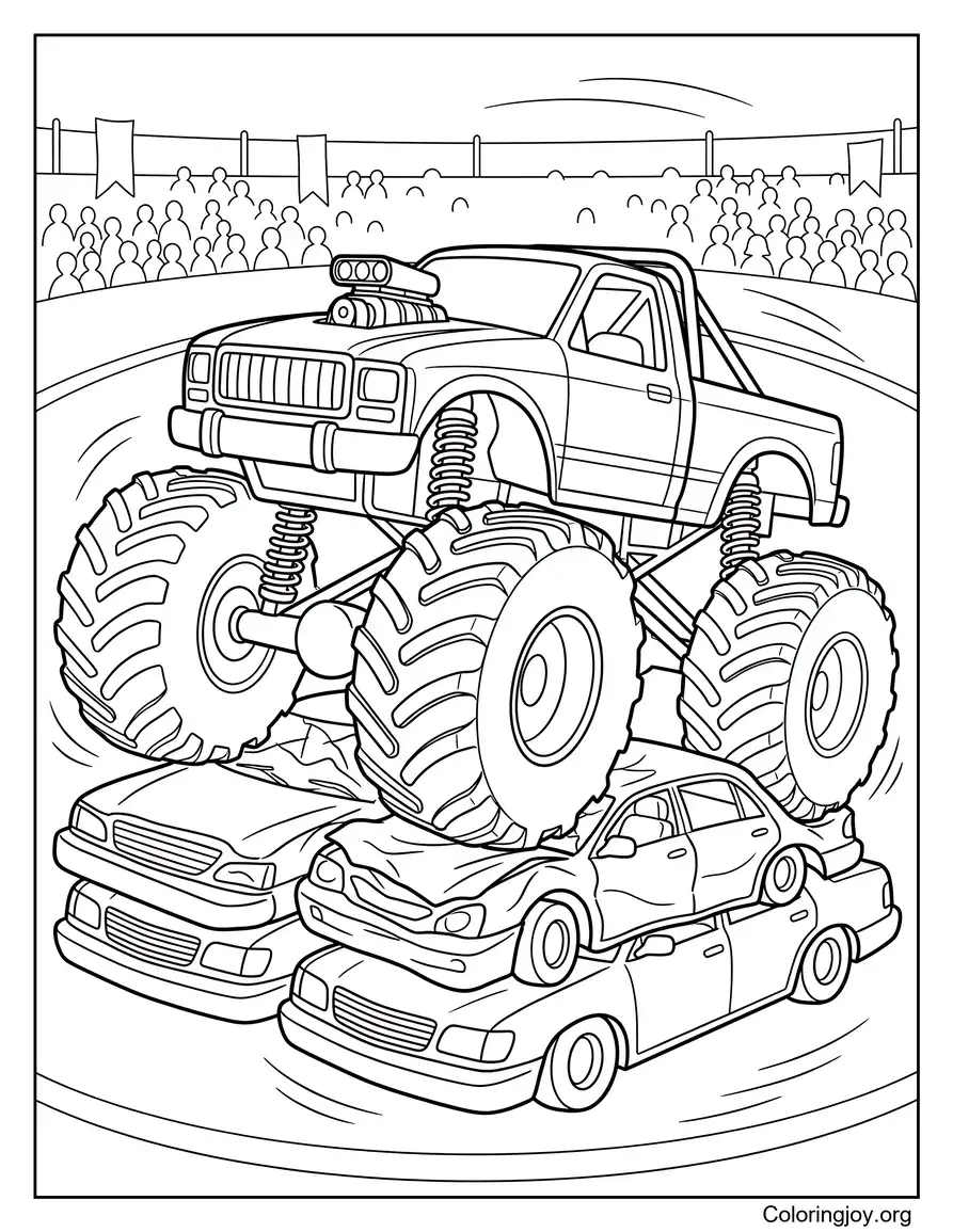 Monster Truck Crushing Cars Coloring Print