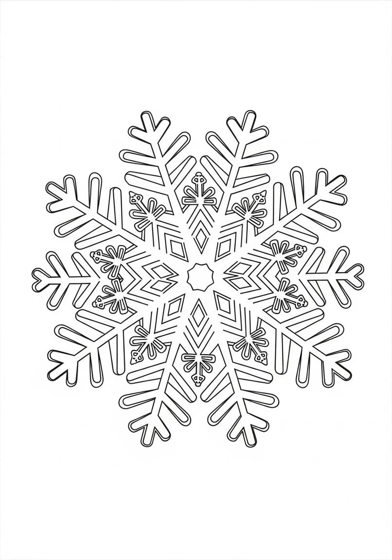 Children's Symmetrical Snowflake Mandala Coloring Page