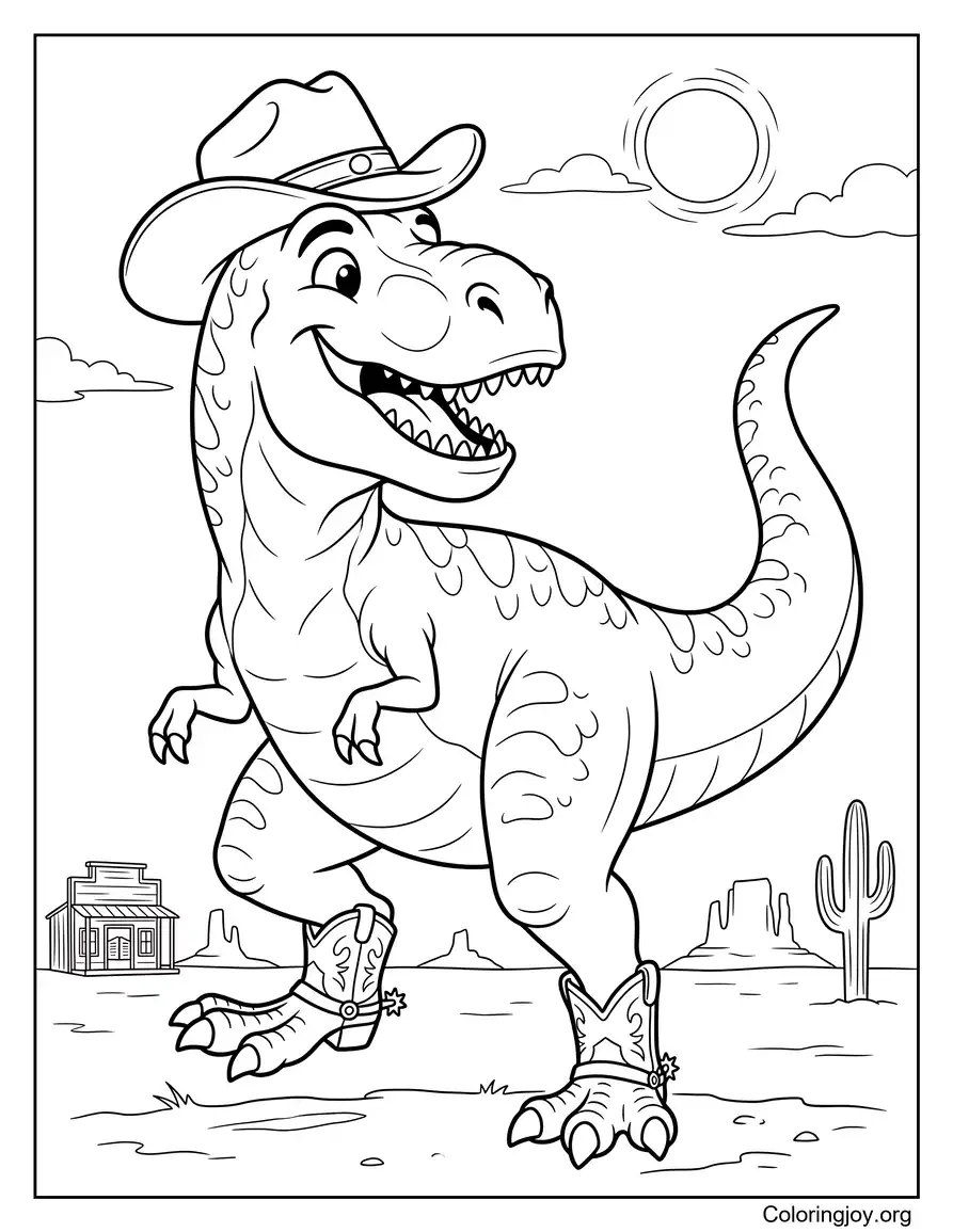 Cowboy T-Rex Wild West Coloring Page