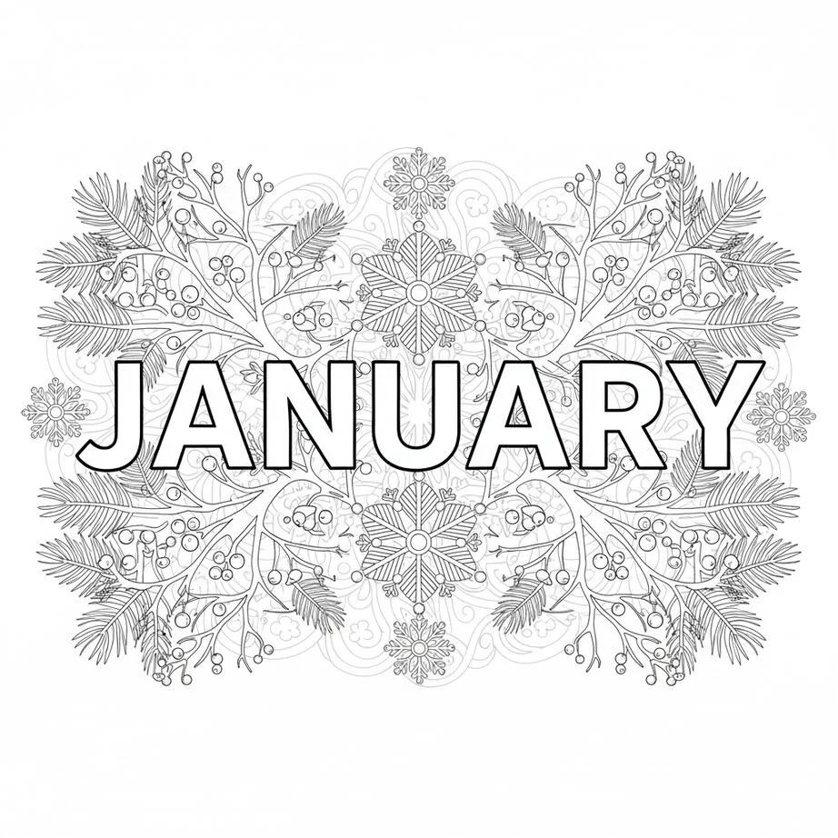 January Adult Anti-Stress Coloring Page