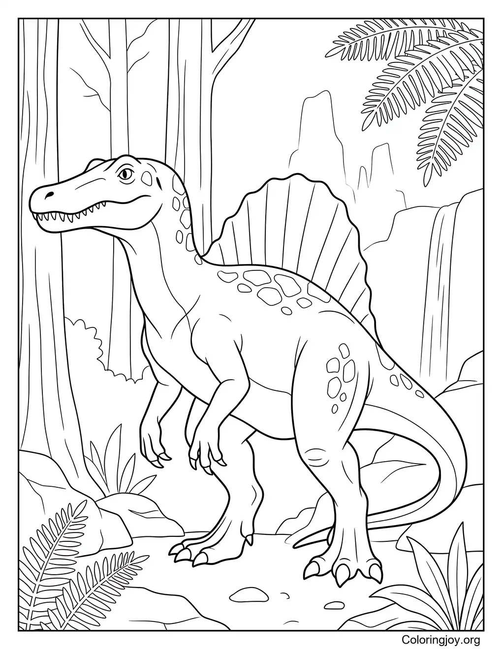 Realistic Rainforest Spinosaurus Coloring Page