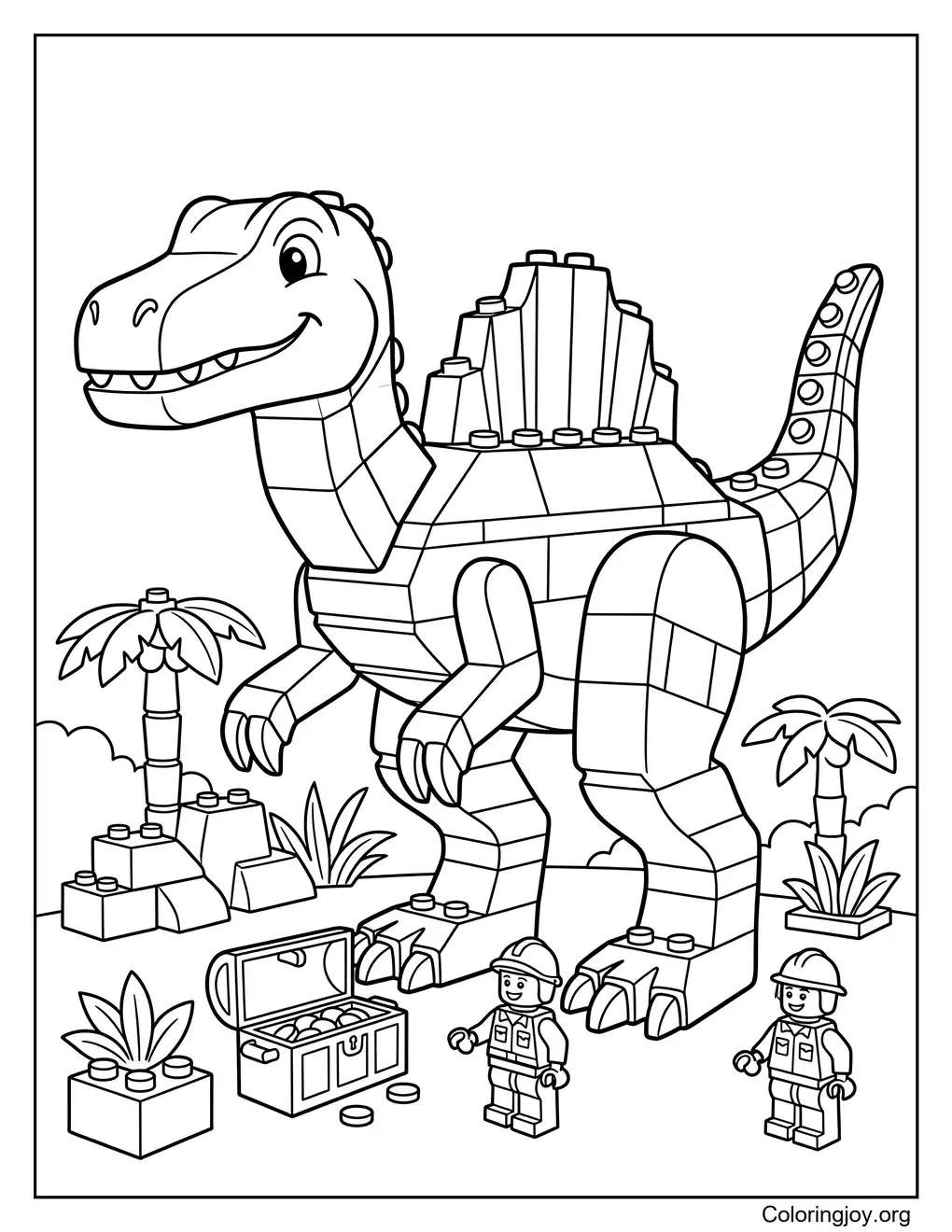 LEGO Style Spinosaurus Adventure Coloring Page
