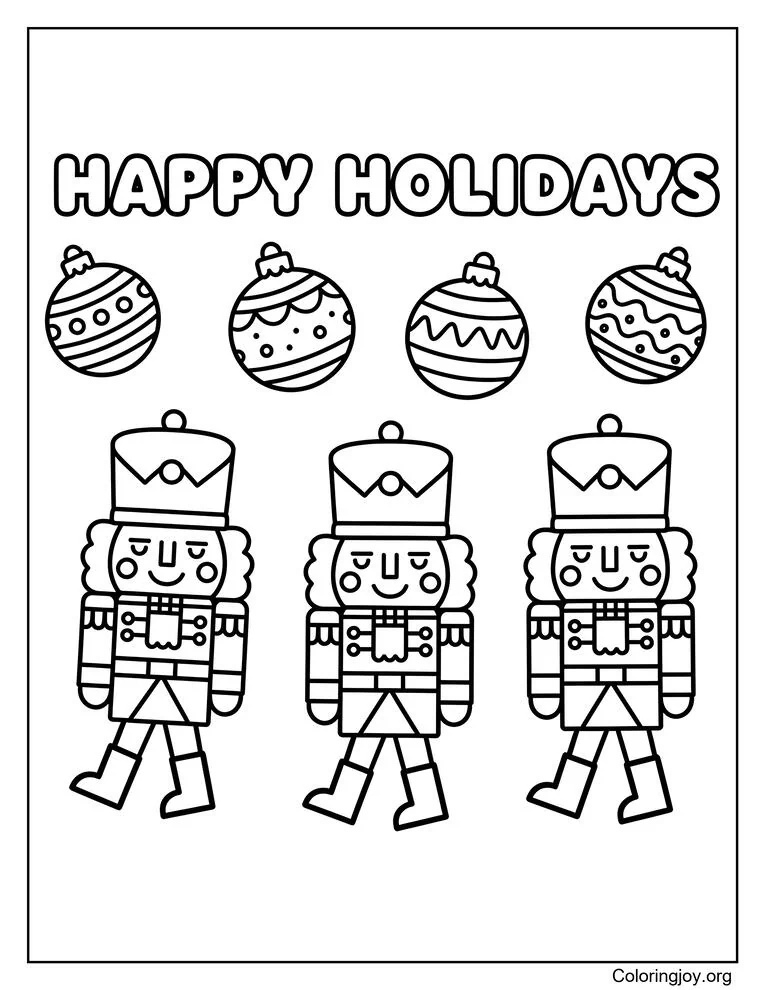 Nutcracker Parade Coloring Page with Ornaments