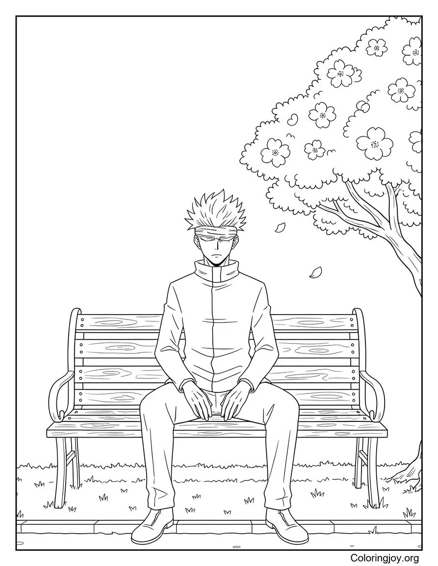 On a park bench, he relaxes and enjoys the day.
