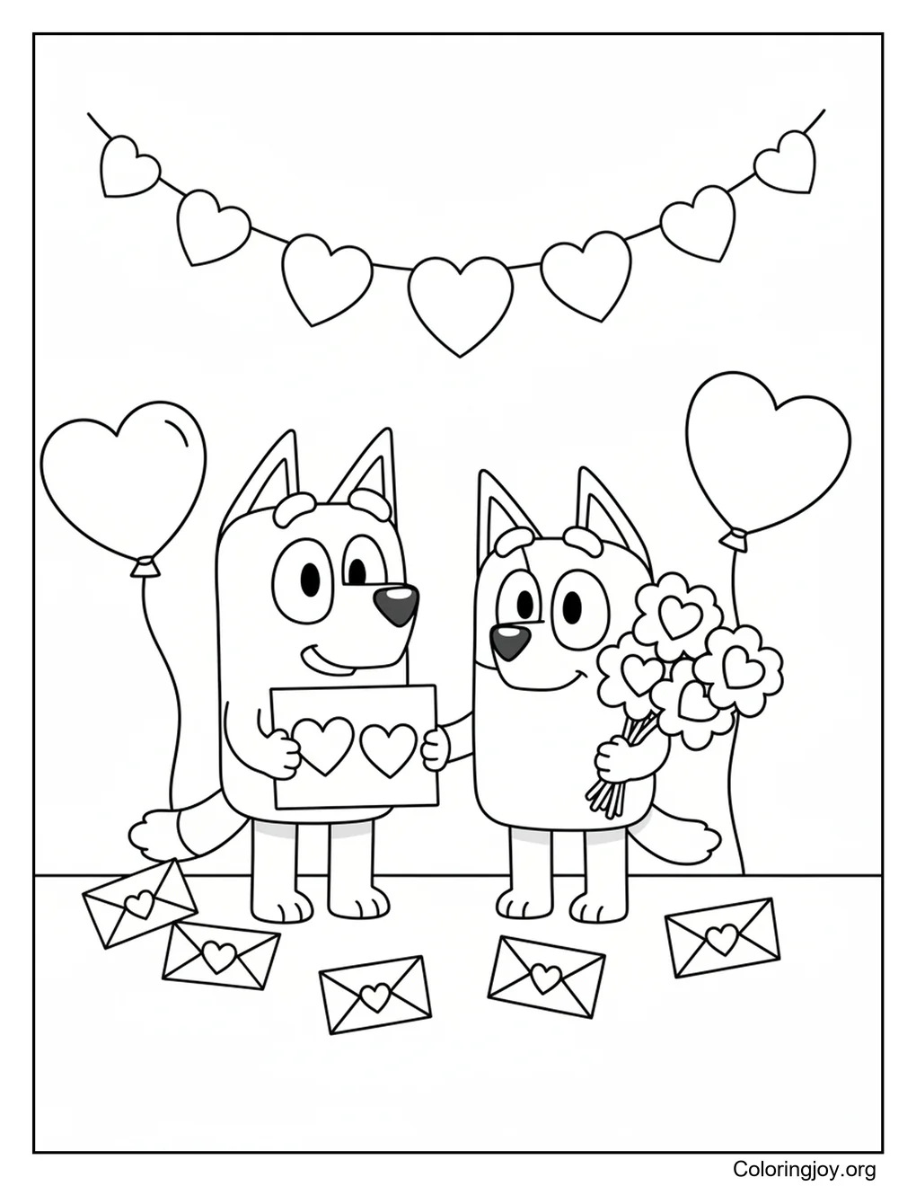 This Valentine page features a Roblox-style character standing among floating hearts.