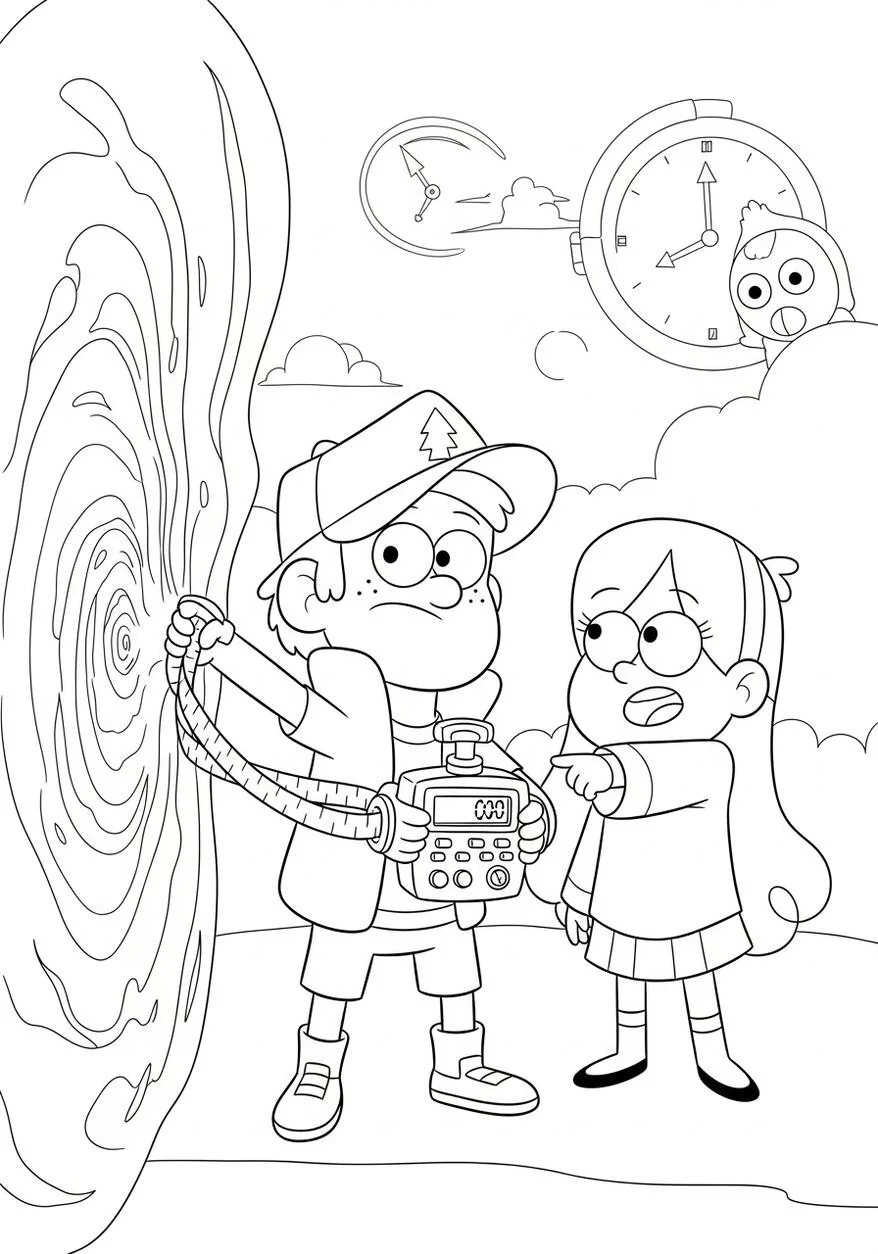 Gravity Falls Time Travel Coloring page to download