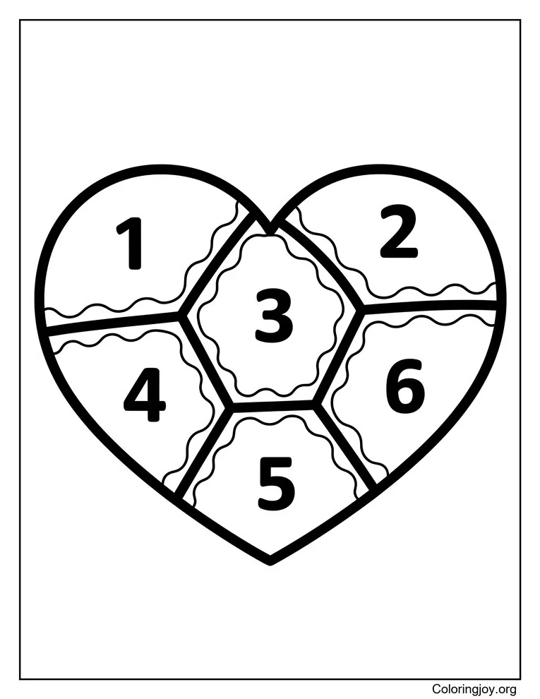 Heart By Number Coloring Page