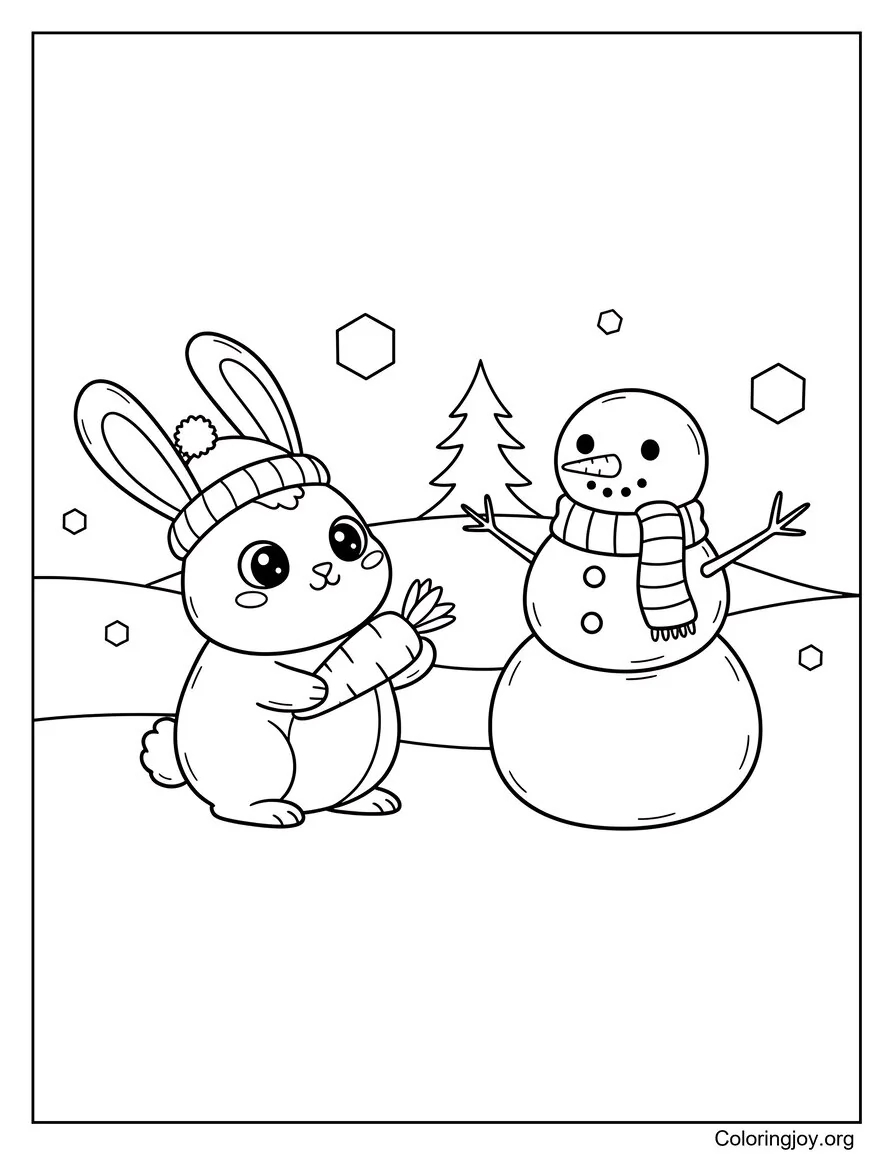 Watering a giant smiling flower, a small bunny enjoys a sunny meadow.