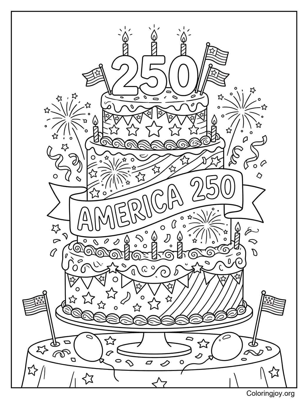 America 250 Birthday Cake Coloring Page