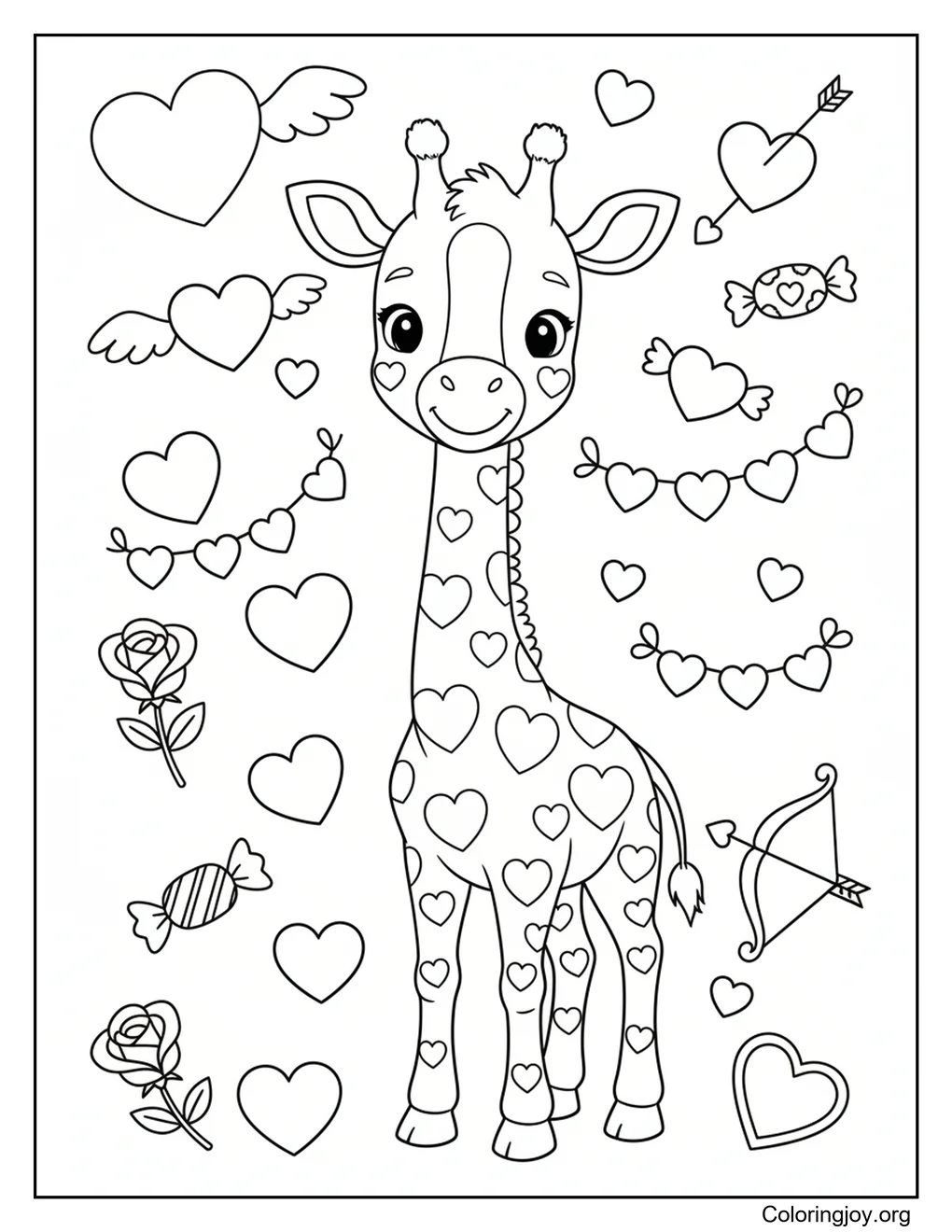 Surrounded by hearts, a happy dog enjoys a cheerful Valentine day.