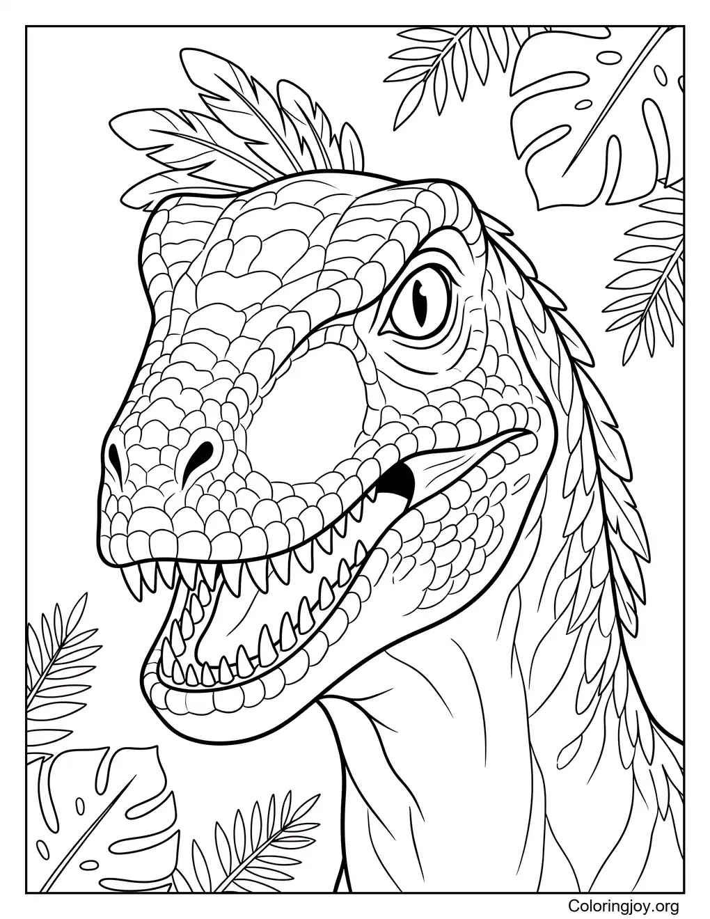 Velociraptor Head Close Up Coloring Sheet