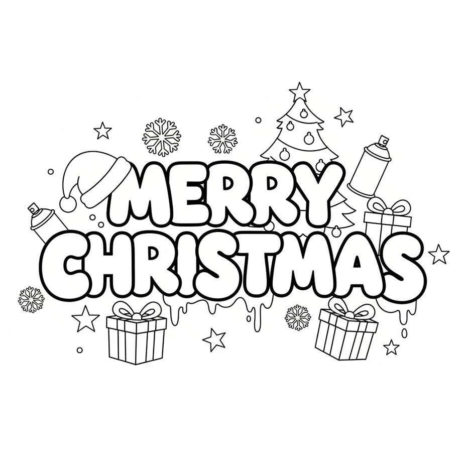 Merry Christmas Graffiti Art Coloring Page